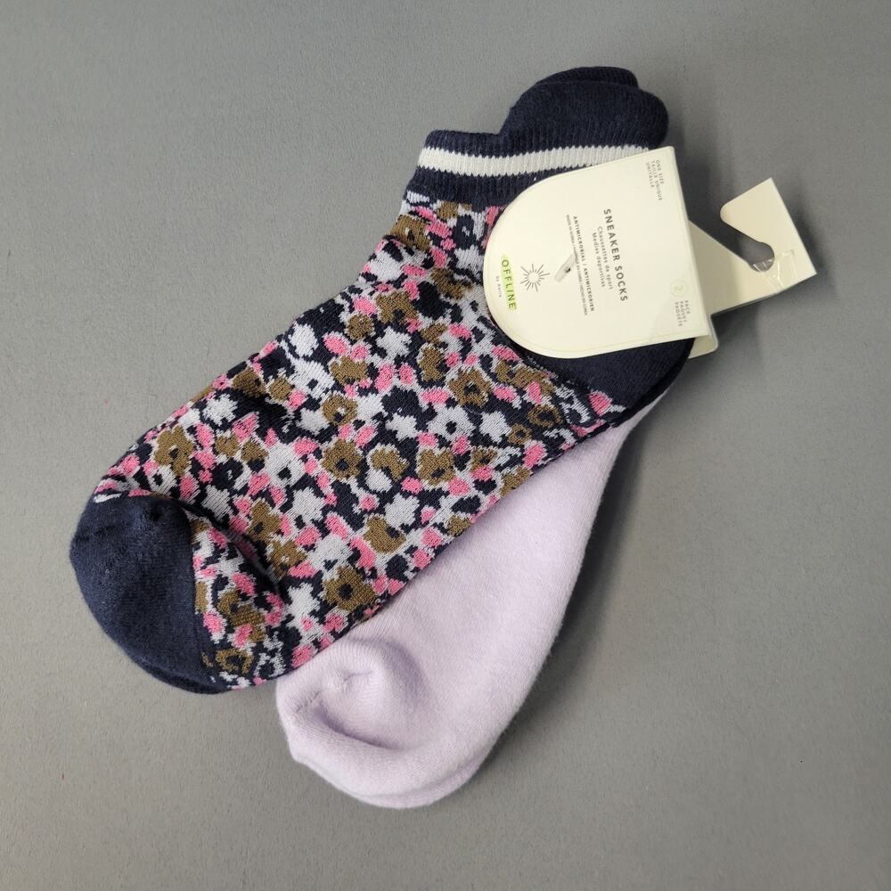 Aerie Offline Sneaker Socks 2-Pack Womens One Size‎ Purple Pink Soft New